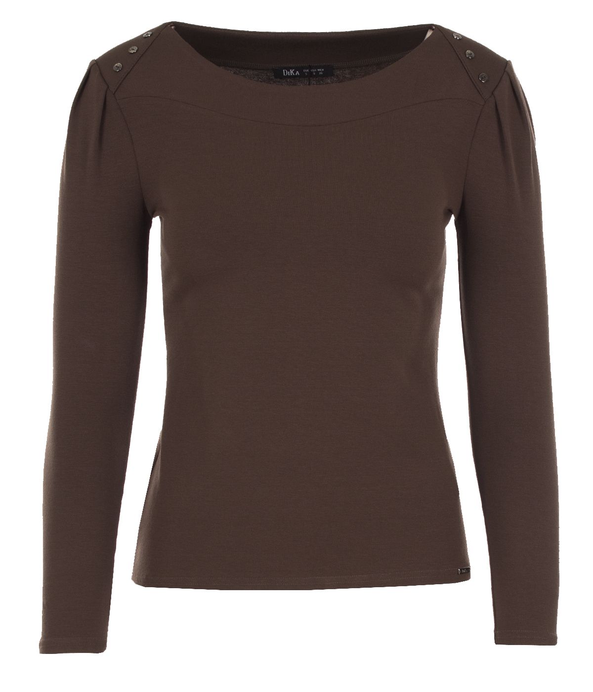 Long-sleeved viscose blouse with metallic buttons on the shoulders 0
